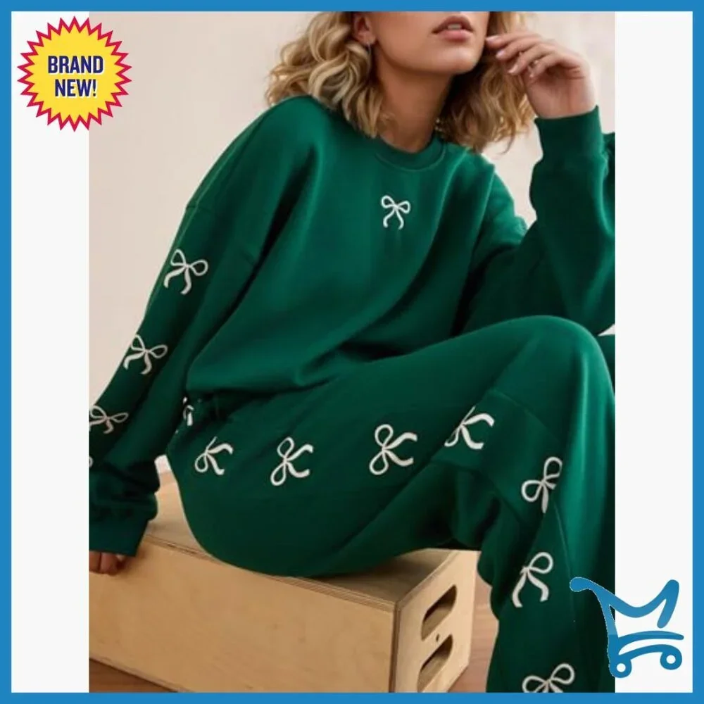 Oversized Lounge Set 2 Piece Sweatsuit Long Sleeve Crew Neck Wide Leg Sweatpants